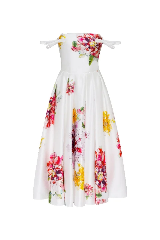 New Arrival Discount Tea-length ivory floral dress, Glow-Up