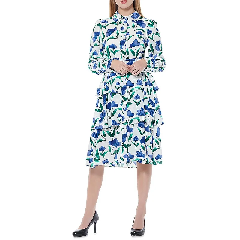 Women's Comfortable Apparel Gracia Womens Floral Print Tiered Shirtdress