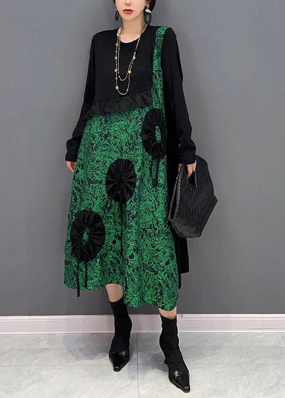 Limited Time French Black Ruffled Patchwork Original Design Cotton Holiday Dress Spring