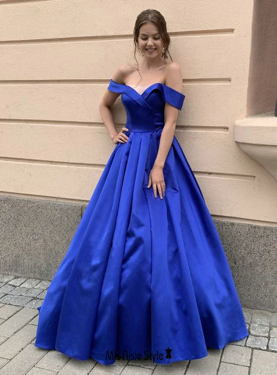 Clothing Sales Ball Gown Off Shoulder Sleeve Royal Blue Prom Dress