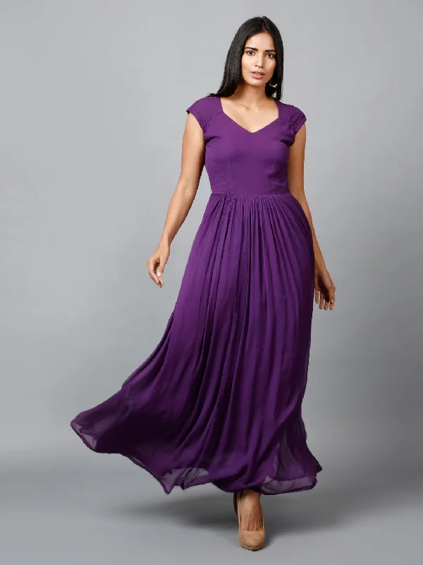 Women's Clothes And Apparel Miracolos By Ruchi's Classy Chiffon Drape Ruching Maxi Gowns   - Rent