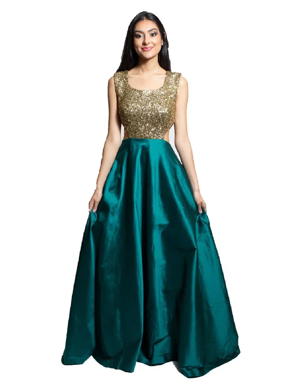 Women's Activewear Apparel Rent Green Gold Backless Sequin Gown