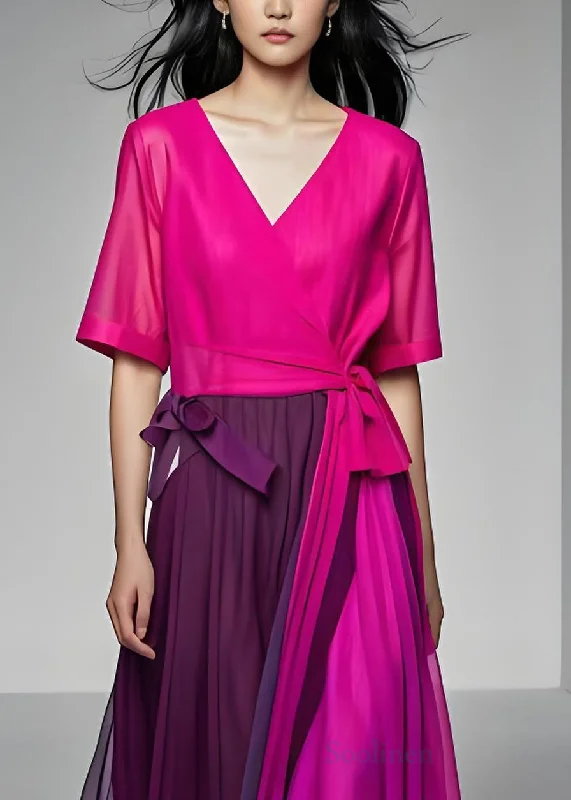 Shop Sale Items Organic Colorblock V Neck Wrinkled Patchwork Cotton Dresses Summer
