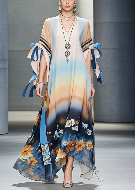 Comfort Meets Fashion Women Oversized Print Chiffon Dress Petal Sleeve
