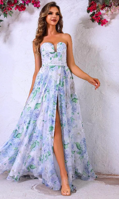 Women's Clothing For Outdoor Events Terani Couture 251P4142 - Printed Chiffon A-Line Prom Gown