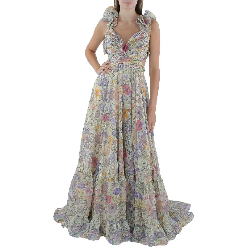 Women's Transitional Attire Mac Duggal Womens Chiffon Floral Evening Dress