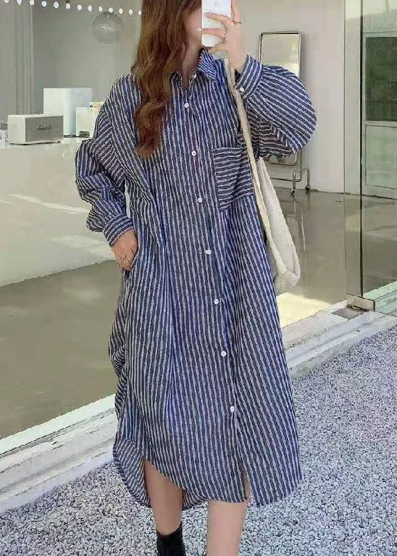 Shop Smart, Save Big Italian Black Peter Pan Collar Striped Cotton Shirts Dresses Spring