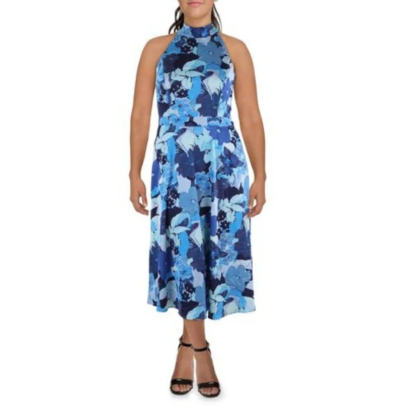 Women's Casual Wear Clothing Tahari ASL Womens Petites Floral Print Tie-Neck Halter Dress