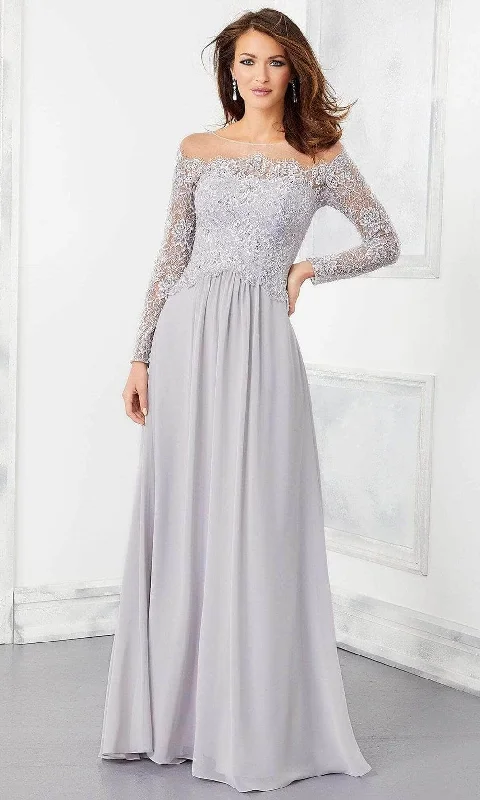 Affordable Women's Clothes Mori Lee - 72310 Long Sleeve Beaded Lace Evening Gown