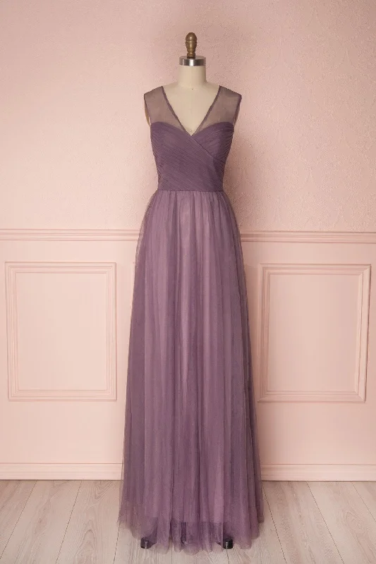 Women's Timeless Attire Adifa Mauve | Net Tulle Sleeveless Gown