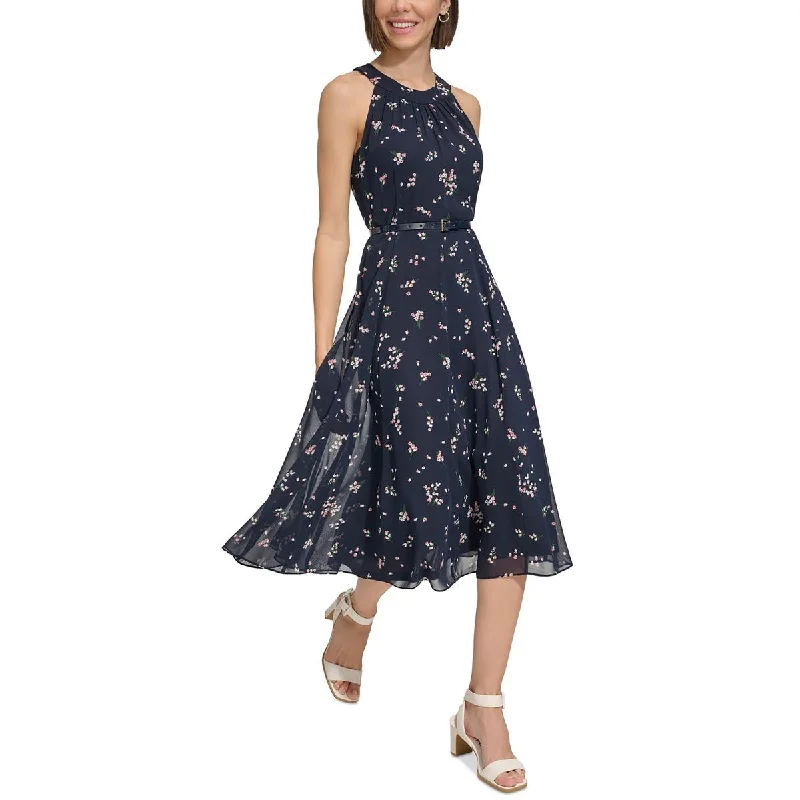 Clothes Woman Tommy Hilfiger Womens Petites Floral Print Midi Halter Dress