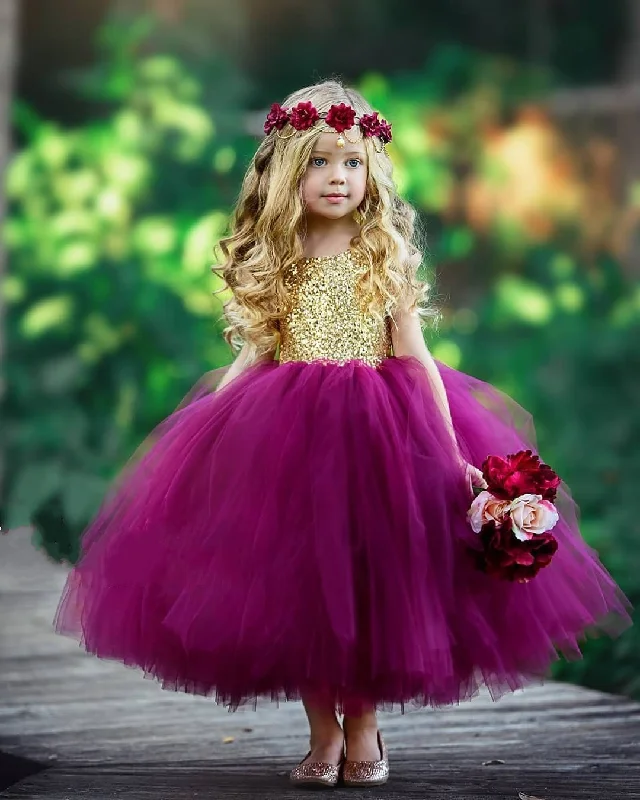 Women's Stylish Professional Apparel Lovely Ball Gown Burgundy Flower Girl Dress