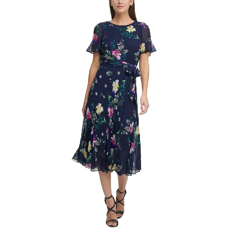 Affordable Online Boutique DKNY Womens Petites Floral Print  Fit & Flare Dress