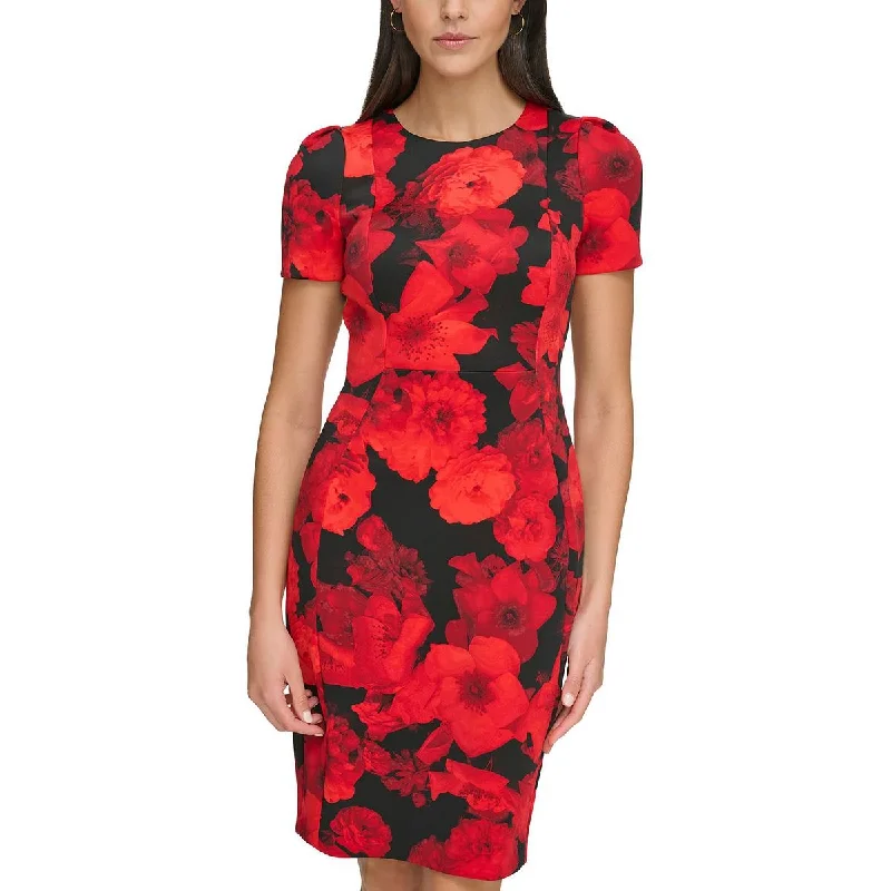 Women's Holiday Attire Calvin Klein Womens Floral Mini Sheath Dress