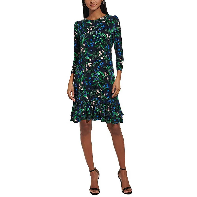 Women's Clothing And Garments Sets Tommy Hilfiger Womens Floral Print Ruffled Hem Mini Dress