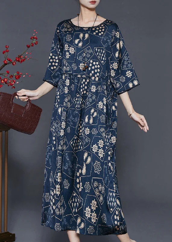 Your Favorite Styles Now On Sale Style Navy Oversized Print Silk Vacation Dresses Half Sleeve Your Favorite Styles Now On Sale Style Navy Oversized Print Silk Vacation Dresses Half Sleeve