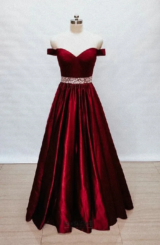 Clothes For Sale Ball Gown Off Shoulder Sleeves Burgundy Prom Dress