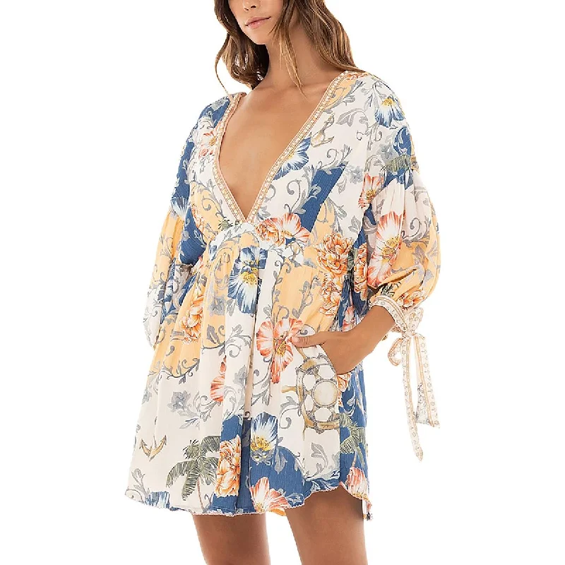 Best Online Women's Boutiques Agua Bendita Womens Mini Floral Print Babydoll Dress