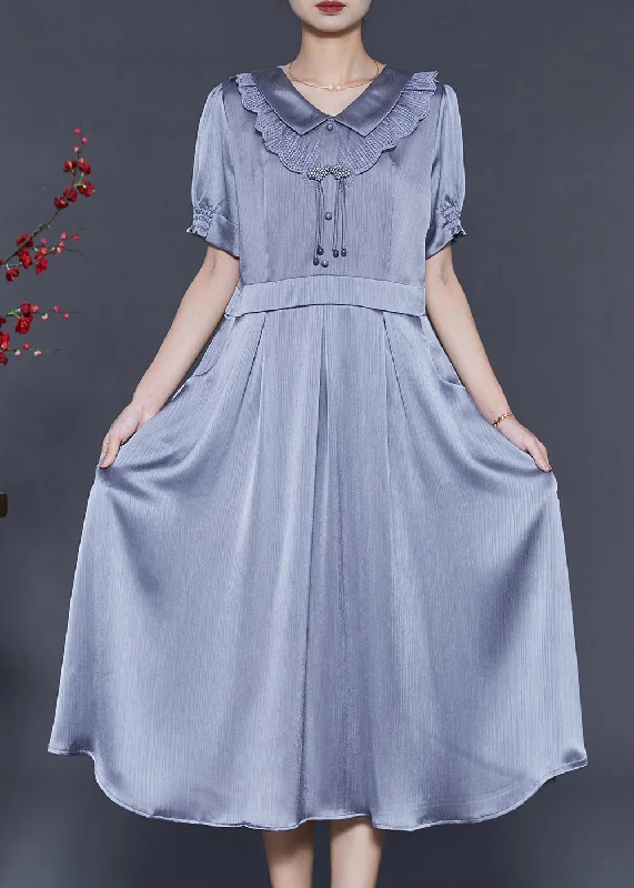 Exclusive Deals For This Week Only Women Grey Tasseled Draping Silk Dresses Summer