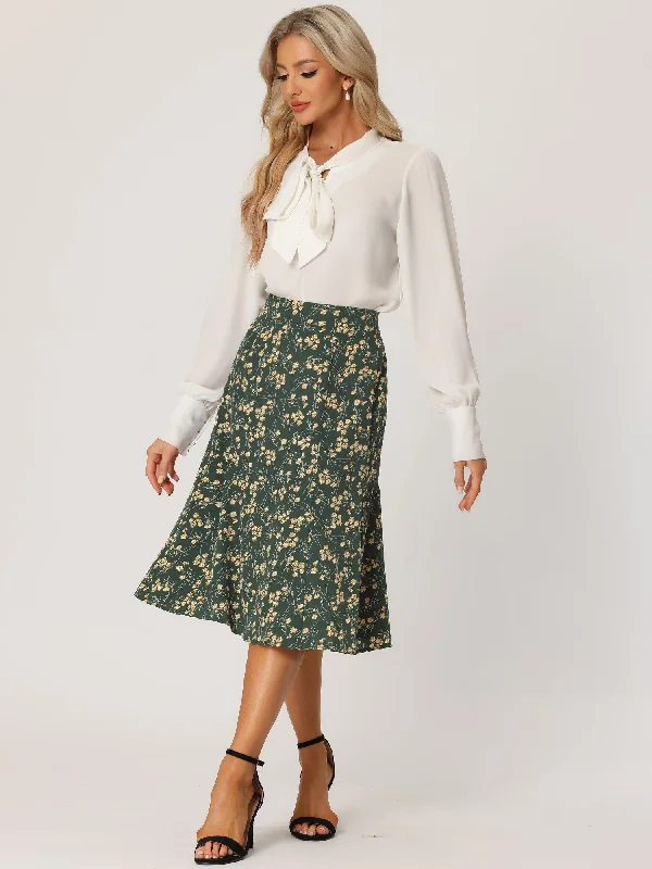 Sustainable Women's Clothing Floral Midi Peasant Elastic Waist A-Line Skirt