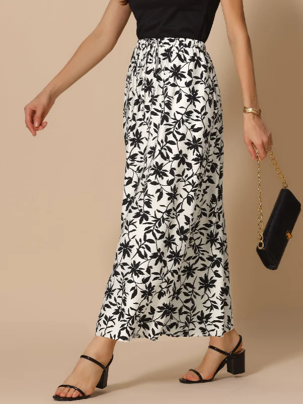 Women's Classic Attire Floral Printed Elastic Waist A-Line Maxi Skirt