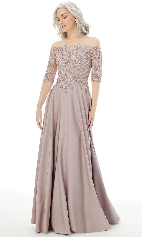 Women's Clothing Sale Online MGNY By Mori Lee - 72220 Lace Elbow-Length Sleeve Formal Gown