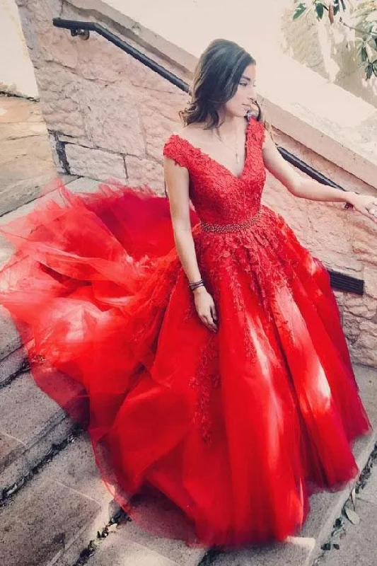 Clothing Sale Ball Gown Red Lace and Tulle Prom Dress