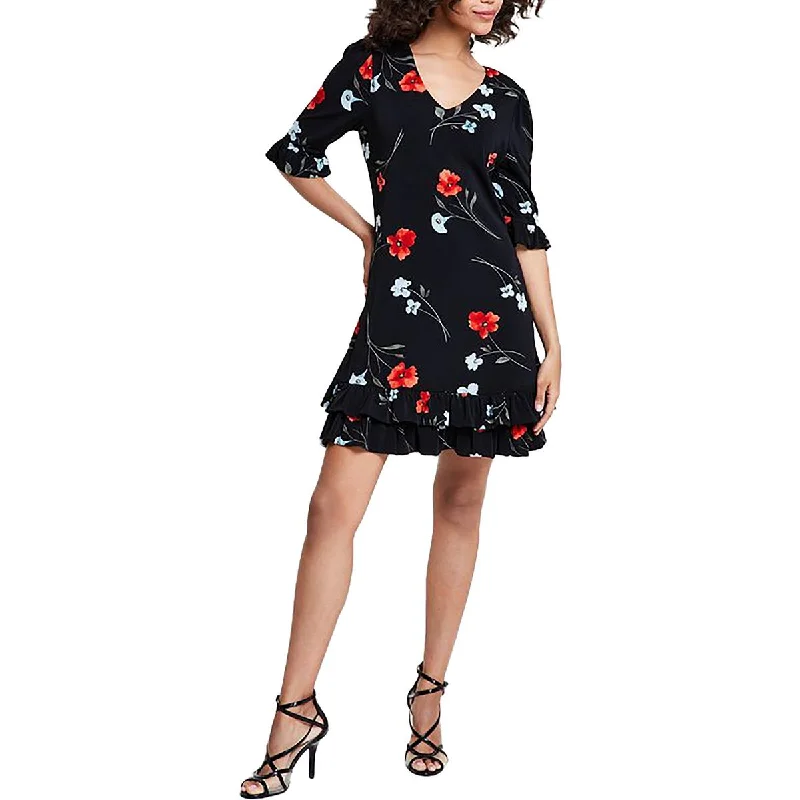 Casual Apparel For Women CeCe Womens Floral Print Ruffled Hem Shift Dress