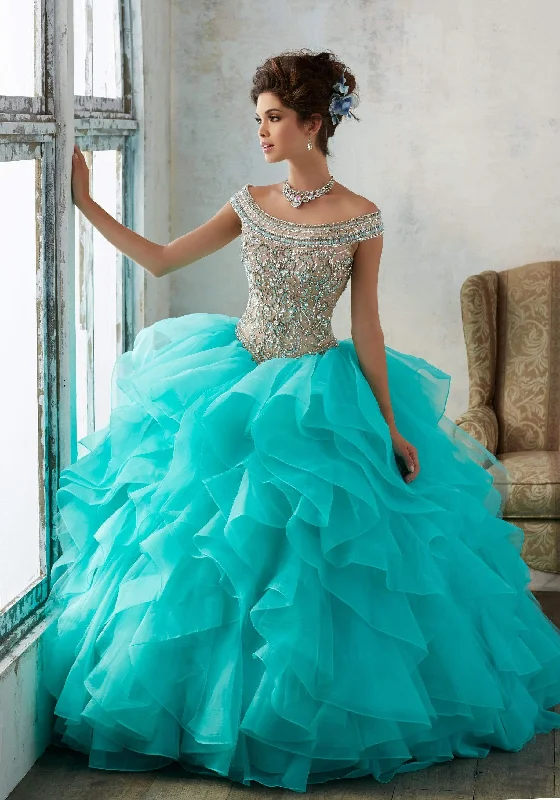 Stylish Outerwear Clothes For Women Vizcaya by Mori Lee - 89138 Jeweled Off Shoulder Organza Ballgown