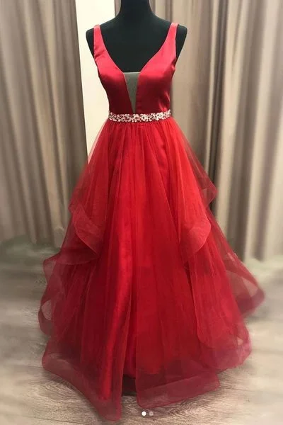 Holiday Discount Ball Gown Tiered Skirt Red Prom Dress