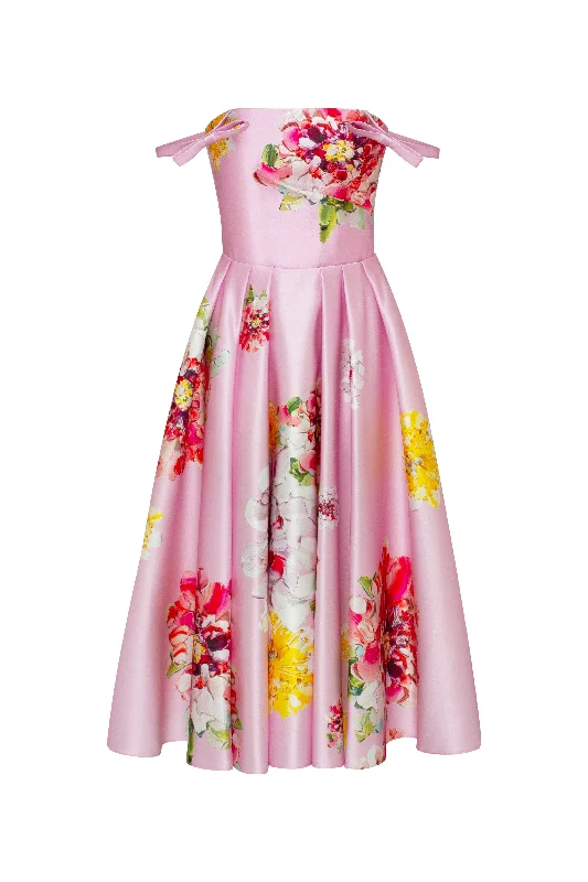 Flash Discount Tea-length pastel pink floral dress, Glow-Up