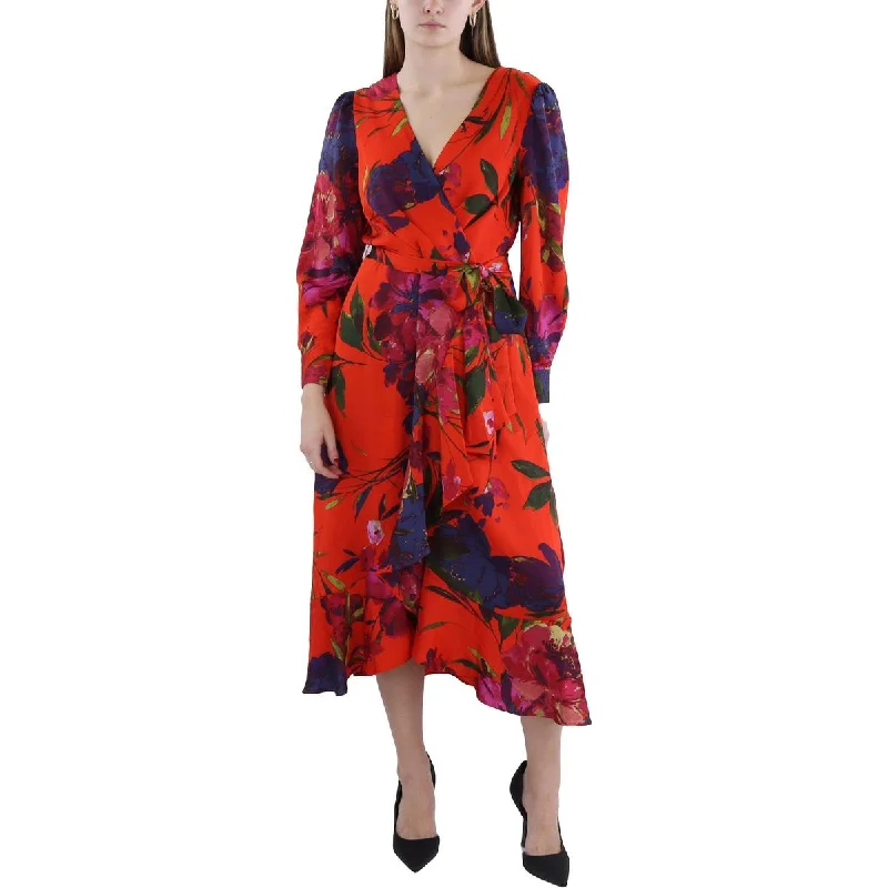 Comfortable Garments For Women Tahari ASL Womens Floral Print Tea Length Wrap Dress