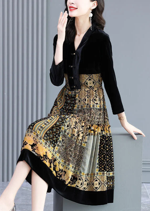Luxury Casual Deals Boutique Black V Neck Patchwork Exra Large Hem Silk Velour Holiday Dress Spring Luxury Casual Deals Boutique Black V Neck Patchwork Exra Large Hem Silk Velour Holiday Dress Spring