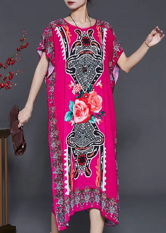 Effortless Style, Effortless Savings Rose Print Chiffon Holiday Dresses Side Open Summer