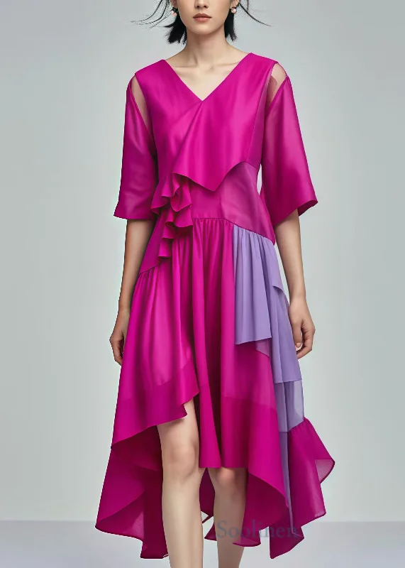Casual Chic Clothing For Women Silm Fit Rose Asymmetrical Patchwork Cotton Dresses Summer