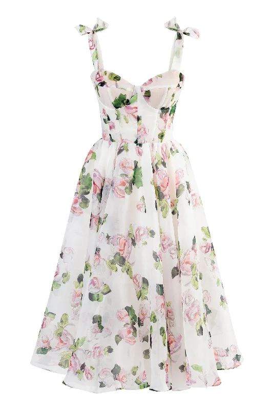 Clothing Sales Tender floral midi tie-strap dress