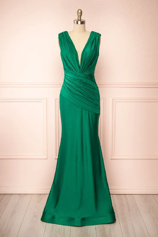 Women's Comfortable Lounge Attire Kaya Green | Draped Mermaid Gown