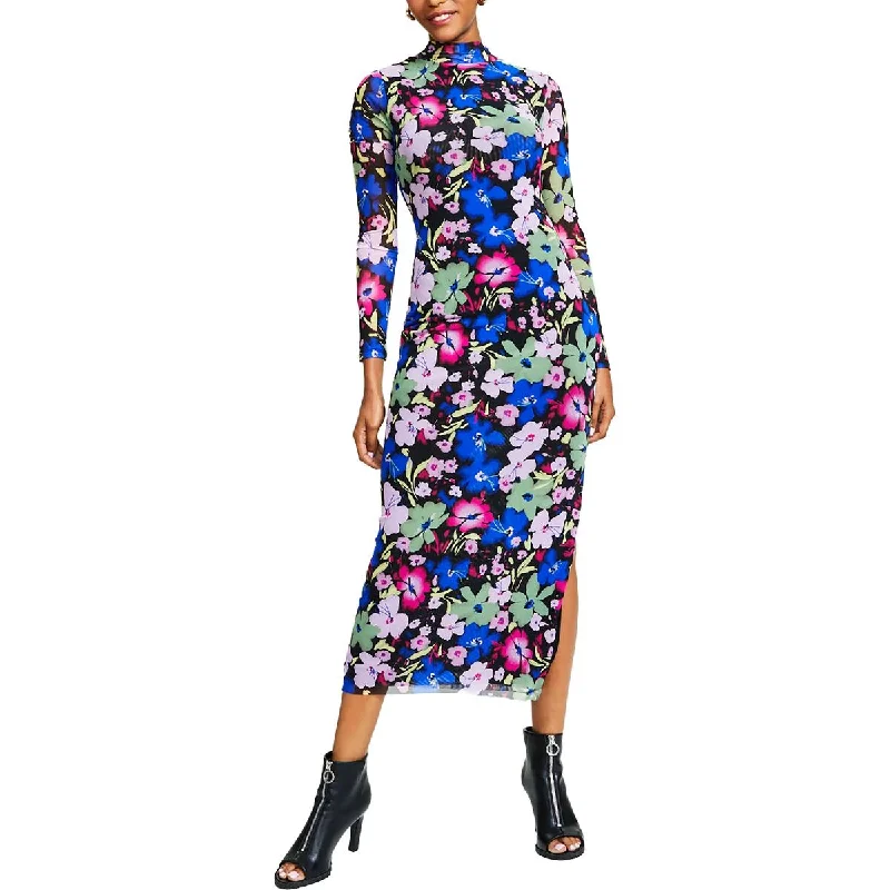 New Arrival Discounts Bar III Womens Petites Floral Print Mesh Midi Dress