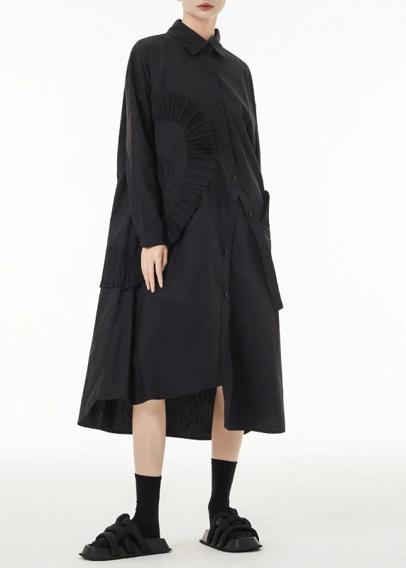 Must-Have Clothing Styles Now At Incredible Discounts Chic Black Asymmetrical Wrinkled Cotton Robe Dresses Spring Must-Have Clothing Styles Now At Incredible Discounts Chic Black Asymmetrical Wrinkled Cotton Robe Dresses Spring