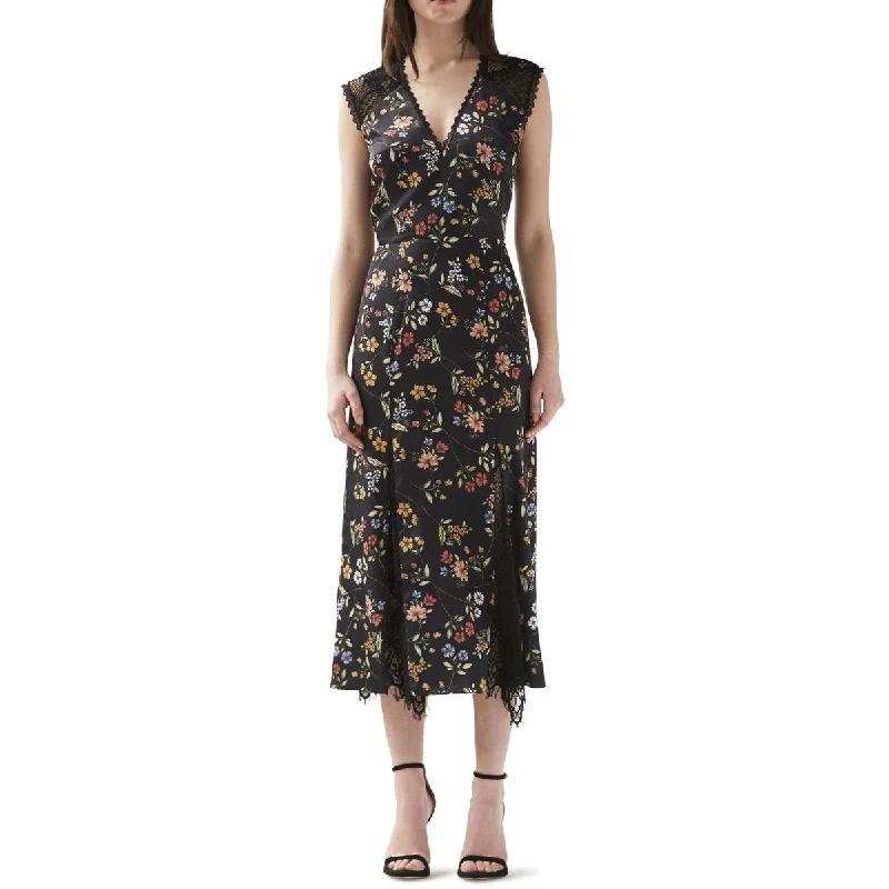 Women's Comfortable Lounge Attire ML Monique Lhuillier Womens Satin Floral Midi Dress