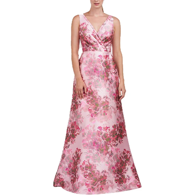 Women's Chic Outerwear Garments Kay Unger New York Womens Opal Floral Print Maxi Evening Dress