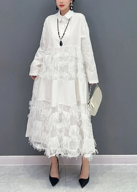 Exclusive Designer Style Deals White Patchwork Cotton Vacation Dresses Oversized Tassel Spring Exclusive Designer Style Deals White Patchwork Cotton Vacation Dresses Oversized Tassel Spring