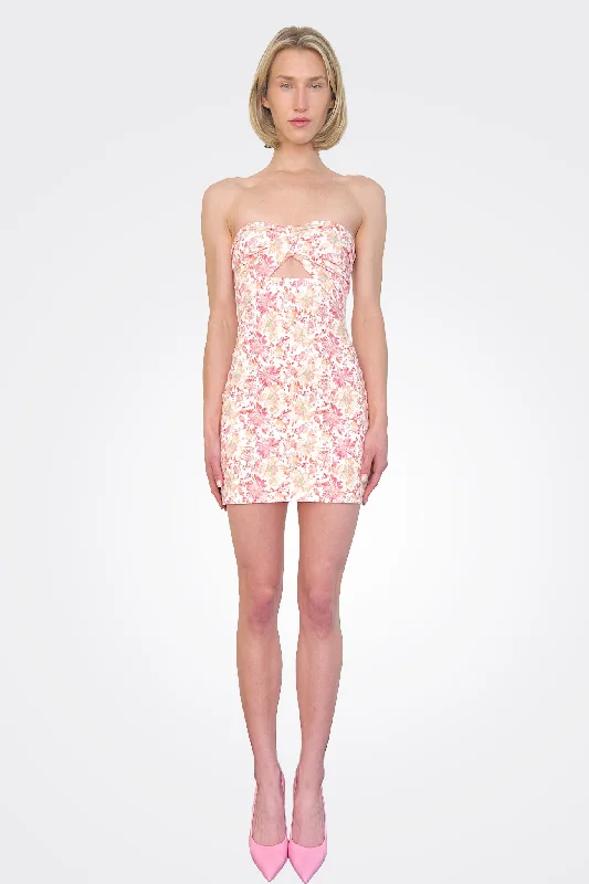 End Of Season Sale Clothing Cutout Strapless Mini Dress - Pink Floral