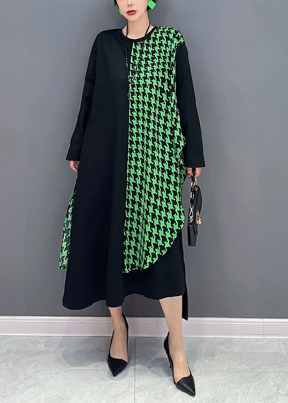 Hot Sale Chic Black Oversized Patchwork Plaid A Line Dress Spring