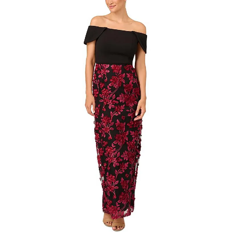 Women's Everyday Attire Adrianna Papell Womens Floral Off-The-Shoulder Evening Dress