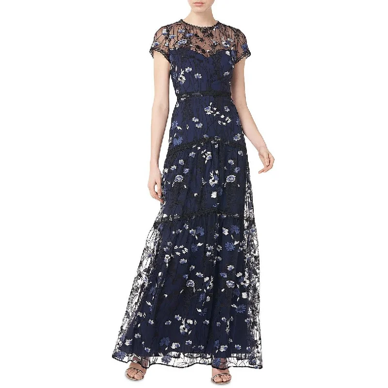 Women's Resort Attire ML Monique Lhuillier Womens Floral Embroidered Evening Dress