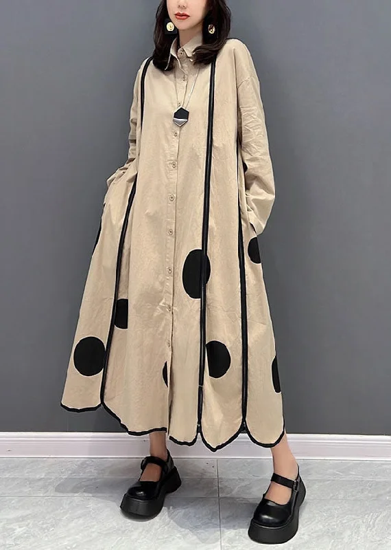 Exclusive Discounts Plus Size Khaki Peter Pan Collar Patchwork Dot Print Cotton Vacation Dresses Fall Exclusive Discounts Plus Size Khaki Peter Pan Collar Patchwork Dot Print Cotton Vacation Dresses Fall