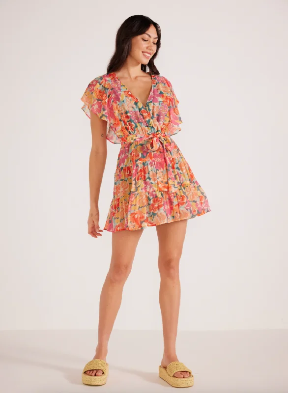 Women's Outerwear for All Weather Conditions Valla Flutter Mini Dress -  Pink Floral