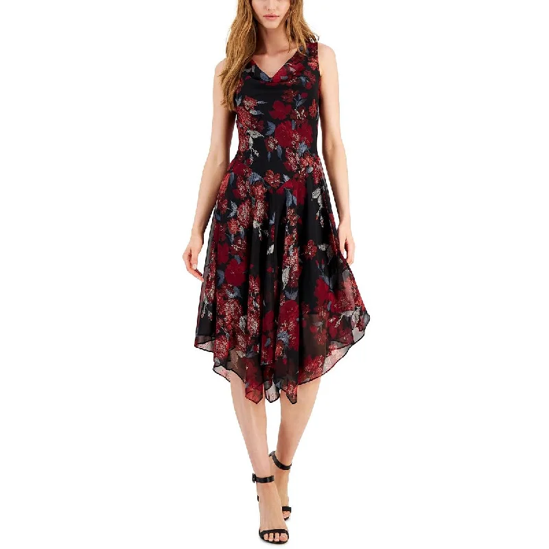 Women's Travel Attire Signature By Robbie Bee Womens Petites Handkerchief Hem Floral Fit & Flare Dress