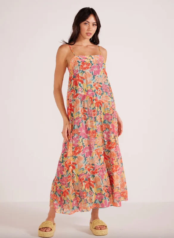 Feminine Dresses for Women in Bold Prints Valla Midi Dress - Pink Floral